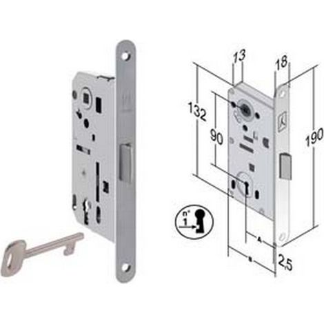 1PZ SERRATURA BITTER INFILARE REVERSIBILE B. TONDO ACC. CROM. OPACO VERN. - mm.50 bordo acciaio cromato opaco