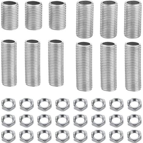 Lot de 36 raccords de tuyau de lampe avec embouts M10 de 2 cm, 3 cm, 4 cm, 5 cm de longueur et écrous M10 plaqués zinc (1/5)