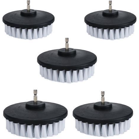 Lot de 5 brosses à récurer électriques à poils souples blancs de 10,2 cm pour nettoyer voiture, bateau, siège, tapis, tapisserie d'ameublement et porte de douche (1/5)