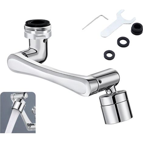 Pommeau de robinet orientable 1080° avec filtre anti-éclaboussures, embout prolongateur et aérateur pour évier, adaptable sur robinet de cuisine. (1/5)