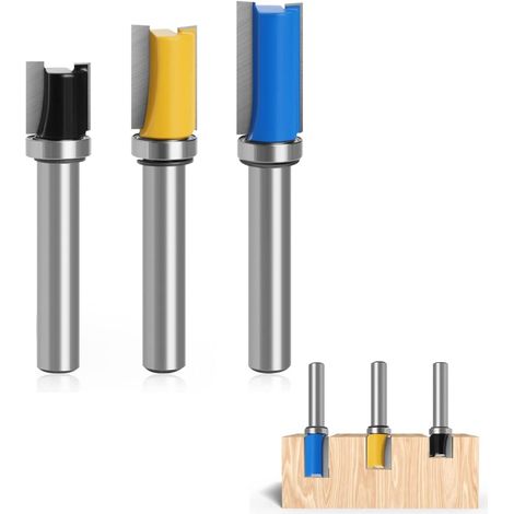 3 Pièces Fraise Defonceuse 8mm Carbure,Fraise Au Carbure pour Défonceuse,Fraise Droite Defonceuse avec Roulement,pour le Travail du Bois (1/5)