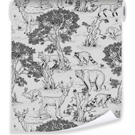 Papier peint enfant animaux de la forêt déco murale chambre enfant – rouleau 0,5 x 10 m intissé Wallarena (1/3)