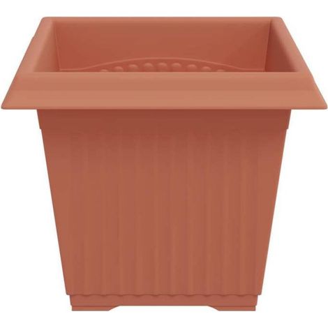 Pot De Fleurs Carré - Plastique - 20 x 20 x 16 cm - Rouge Brique - Intérieur Extérieur - 1 Pièce (1/5)