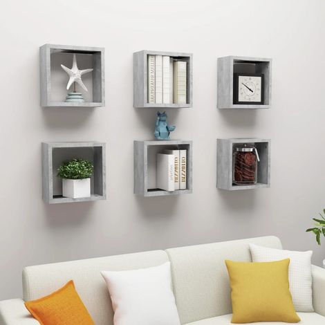 FIMEI Étagères cube murales 6 pcs Gris béton 30x15x30 cm (1/5)