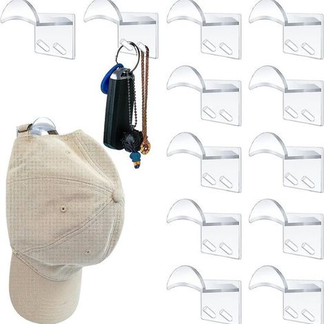 Paquete de 12 ganchos autoadhesivos para sombreros - Sin taladrar - Montaje en pared - Para gorras de béisbol - Perchero para sombreros - Para puertas/armarios/oficinas/dormitorios - 3x3x4,8 cm (1/5)