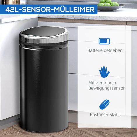 Poubelle Intelligente 42L, Corbeille Électrique Automatique avec Couvercle, Inoxydable, Acier, Noir, pour Salle de Bain, Bureau, Cuisine, Salle à Manger (1/5)