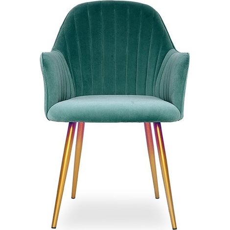 MEUBLER DESIGN Chaise De Salle À Manger Velours Pied Or Skull - Vert, Velours, Métal, Style Art déco, 60 x 58 x 75 cm (1/5)
