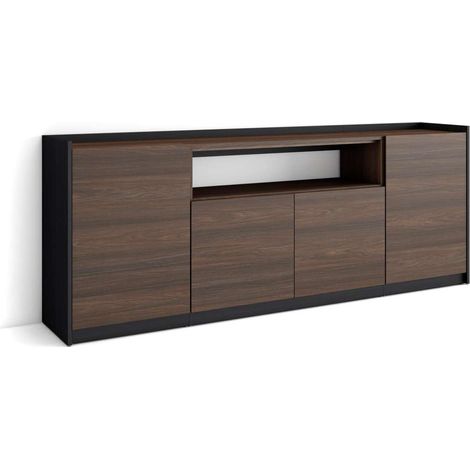 Aparador Almayate-01 de 207x80x37 cm con 4 puertas, color roble oscuro y negro (1/4)