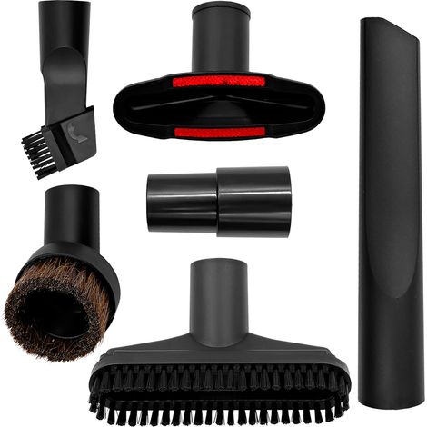 Universal Vacuum Cleaner Accessories 6 Pieces, Nozzle Kit Diameter 32 mm with Adapter 32-35 mm, Crevice Tool, Upholstery Brush, Round Brush with Natural Bristles, Mini Brush, Round Tube Compatible