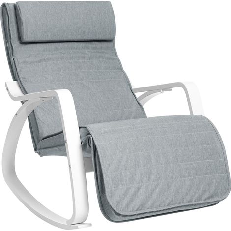 Fauteuil à Bascule en Bois de Bouleau, Chaise berçante, avec Repose-Pieds réglable en 5 Angles, Imitation Lin, capacité de Charge 150 Kg, Salon, Gris Clair LYY11WG (1/5)