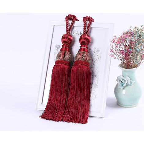 Pompons de rideaux de style européen, bordeaux, une paire (1/2)