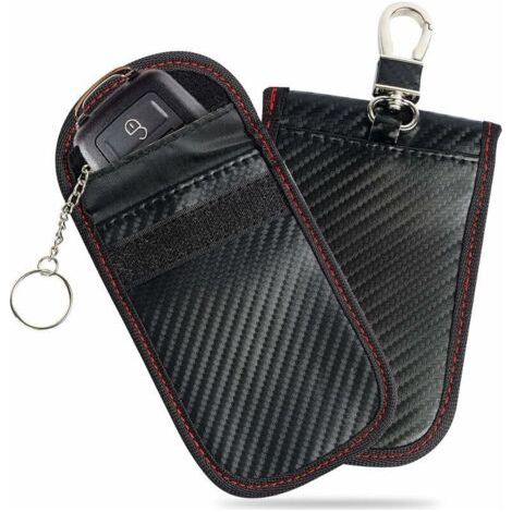 Signal Blocage Faraday Pochette Sac, Lot de 2 Pochettes Blocage Signal RFID pour Clé Voiture, Étui de Protection Anti RFID en Fibre de Carbone,