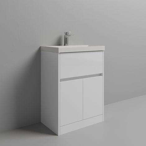 Montego Gloss White 600mm 1 Drawer 2 Door Vanity Unit with Rimini Basin