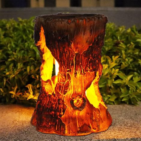 Solar-Laterne für den Außenbereich – Fackel in Baumstumpfform, wasserdichte LED-Lampe mit flackernder Flamme, dekorative Tischleuchte für Garten, Terrasse, Einfahrt und Hof (1/5)