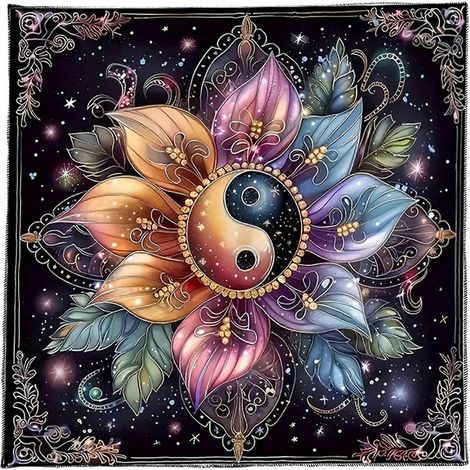 Nappe de divination à motif floral, disque, astrologie, tarot, nappe d'autel, accessoire pour jeu de société divinatoire 75 x 75 cm (1/5)