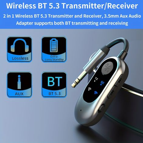 Émetteur Récepteur Bluetooth 2-en-1 Adaptateur Audio Sans Fil pour Voiture, Maison et TV à Faible Latence, Micro Intégré, Portée de 10m, Adaptateur de Lecteur de Musique (1/3)