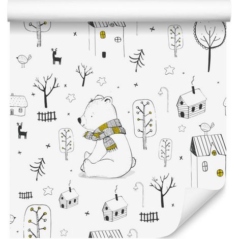 Papier peint animaux, arbres et étoiles pour salon et chambre 50x1000 cm (1/5)