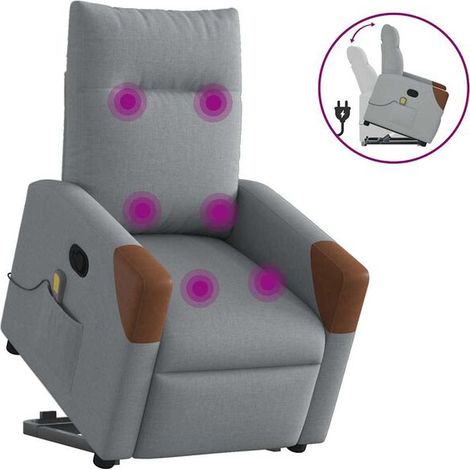 Chaise longue en tissu gris clair avec fonction de massage intégrée – Relaxation complète, dossier réglable et repose-pieds escamotable (1/5)