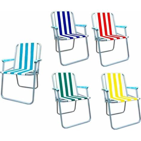 TRADE SHOP - Sedia Giardino Relax Bassa Pieghevole In Ferro Tessuto Oxford Decoro Righe 5 Colori 285005 - (1/2)