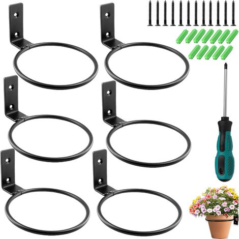 Support Mural pour Plantes, 6 pièces Support Mural pour Plantes 15 cm, Anneau métallique pour Montage Mural, avec vis et Tournevis, pour Pots de Fleurs, Jardin, Balcon, Noir (1/5)