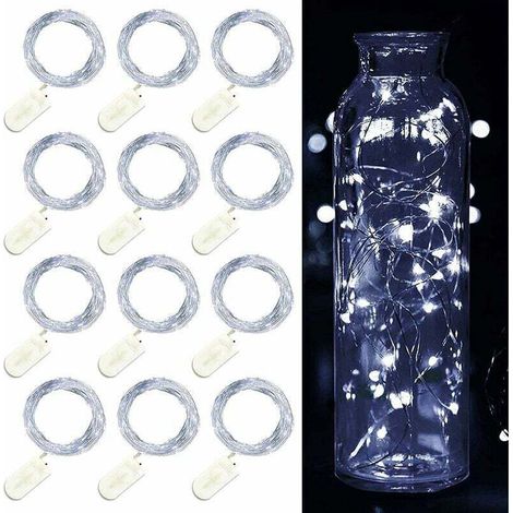 Lot de 12 Guirlande Lumineuse LED, Guirlande Lumineuse à Piles 2m 20 LEDs Fée Chaîne Lumières Guirlande IP65 Étanche LED Déco pour Chambre Noël Mariage Fête Jardin, Blanc Chaud (Blanc Froid) (1/4)