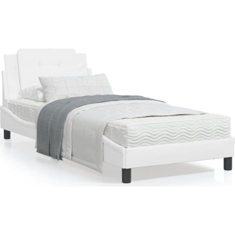 Lit avec matelas blanc 90x200 similicuir (1/5)