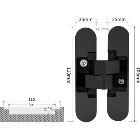 Cerniera invisibile nera a 180° - Regolabile in tre dimensioni - Perfettamente nascosta - Materiale in lega di zinco (1/2)