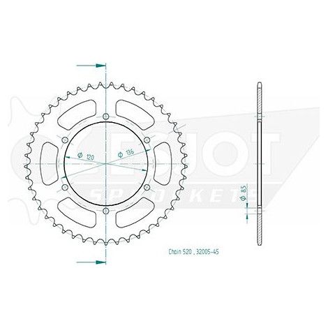 Couronne Acier Yamaha - 520 - 45 Dents - Similaire JTR846 - Made in Germany