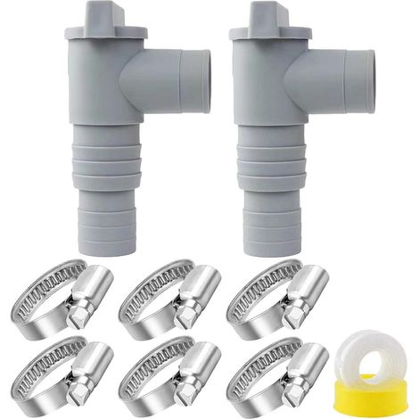 Pool Absperrhahn Set mit 32mm Schlauchanschluss & 6 Schlauchklemmen