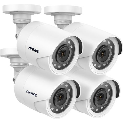 Caméra de surveillance, résolution 1080P, vision nocturne jusqu'à 30m, 4Pcs Blanc (1/2)