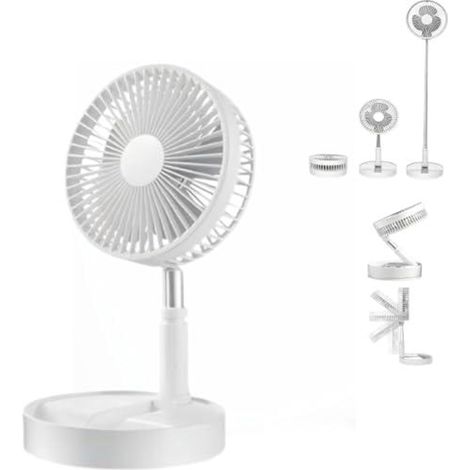 Faltbarer Standventilator, wiederaufladbar, tragbar, leise, kabellos, teleskopisch, für Reisen, Camping, Büro, Zuhause, Weiß, 5400 mAh (1/5)