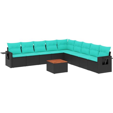 Maison Exclusive - 10-teiliges Gartensofa-Set mit Kissen, schwarz (1/5)