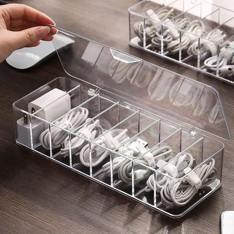 Scatola per cavi, contenitore trasparente in plastica per cavi dati, box di ricarica per l'ufficio domestico (1/4)