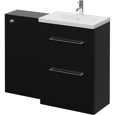 Napoli 390 Matt Black 1100mm 2 Drawer Vanity Unit Toilet Suite with Glide Basin - 1100mm - Chrome 320mm HandleWithout Kingston Toilet Pan