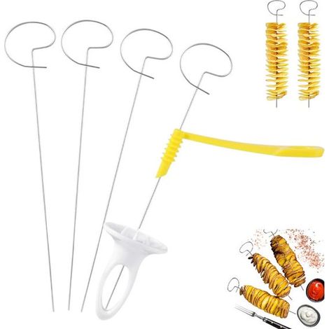 5 pièces - Trancheuse à pommes de terre spirale - Trancheuse à pommes de terre spirale - Râpe à pommes de terre maison - Argent - Trancheuse à pommes de terre spirale - Machine à chips Tornado Argent