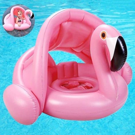 Flamingo-Schwimmring für Babys mit Sonnenschutz, Schwimmhilfe für Babys, aufblasbarer Babyschwimmring