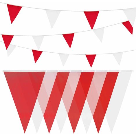 Guirlande De Fanions - 20 Pièces - Plastique - Résistante Intempéries - Décoration Extérieure - Rouge Et Blanc - 10 M (1/5)