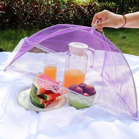 Lot de 2 parasols alimentaires pliables en filet pour la conservation des aliments, accessoire de cuisine, bordure en dentelle rose rouge, 43 x 43 cm (1/5)