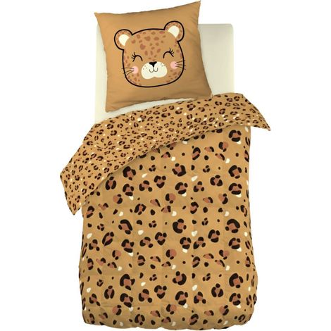 Couette imprimée 140x200cm + 1 taie d'oreiller 63x63cm coton motif Léopard - KUMBA (1/5)