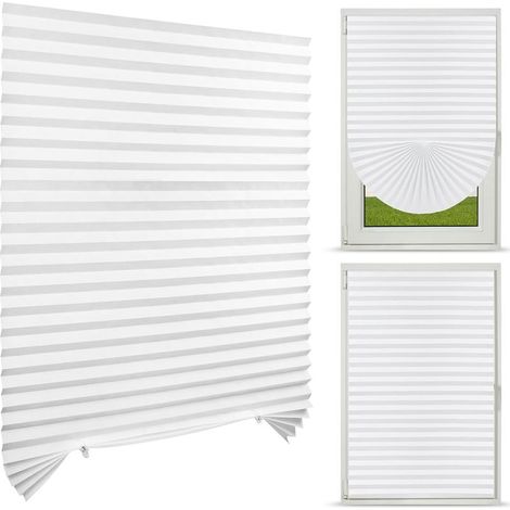 (Blanc,90CMx150CM) Store Plissé sans Percage,Rideaux Plissés Autocollants,Isolation Thermique,intimité et Protection Solaire,Store Plissé Occultant,pour Chambre à Coucher,Salle de Bain (1/5)
