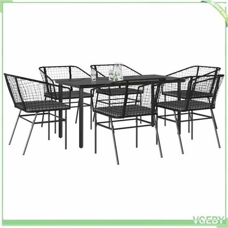 Ensemble à manger de jardin - 3334601 - 1 table + 6 chaises - Résine tressée noir - Plateau verre trempé (1/5)
