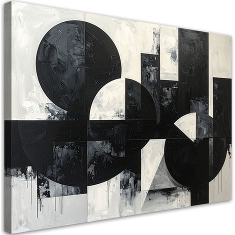 Quadro su tela, Composizione astratta cerchi forme bianco nero, 30x20 (1/5)