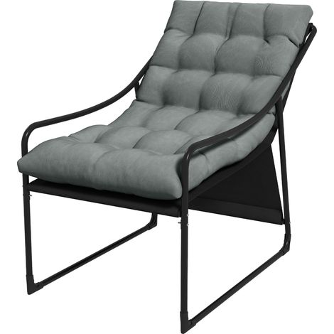 Chaise de jardin avec coussin rembourré, en acier et polyester, 62x110x88 cm, Grise et Noire (1/5)