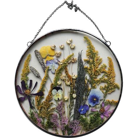 1. Acrylrahmen mit gepressten Blumen zum Aufhängen, künstliche Trockenblumen für die Wand mit Kette, runde Fotodekoration für Kinder.