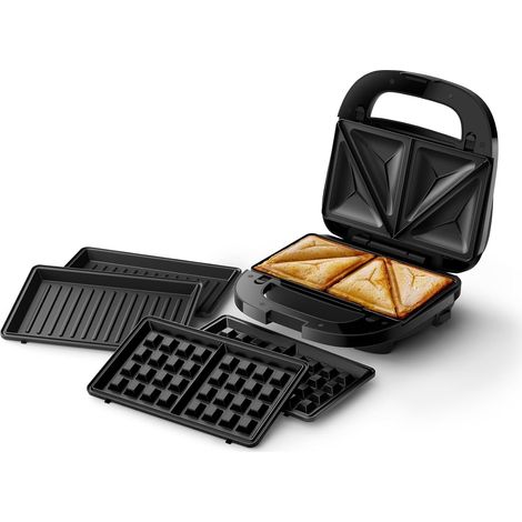 Appareil à sandwichs Series 5000-3 jeux de plaques pour paninis, les sandwichs et les gaufres, Plaques de gril antiadhésive, Coupez et scellez, Puissance de 750W, Noir (HD2350/80) (1/4)