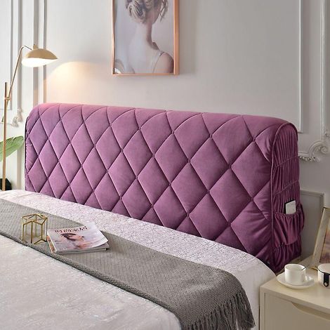Housse de tête de lit en coton épais pour lit double/simple, 180 cm, violette, rembourrée, élastique, anti-poussière, anti-rayures (1/5)