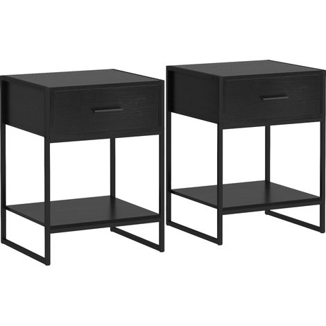 2 mesitas de noche mesas auxiliares con cajón y estante de abierto estilo moderno para dormitorio salón cama oficina 45x40x60 cm negro (1/5)