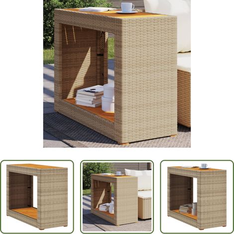 vidaXL Rattan Tisch - Garten-Beistelltisch mit Holzplatte Beige Poly Rattan (1/5)