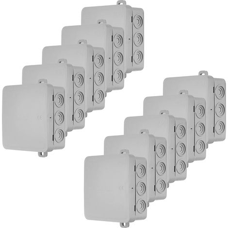 10 Boîtier De Dérivation, 7 Voies Câble 12mm, PVC Ignifuge IP54, Gris 75x75x40mm, Intérieur Humide (1/5)