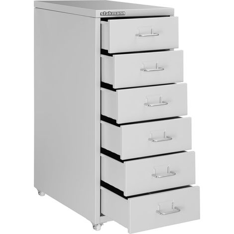 STAKMANN Armadio Cassettiera in Metallo da Ufficio, Armadietto Grigio portadocumenti con ruote,Ideale per Casa, Lavoro, Mobile Archiviazione Faldoni, Archivio Studio Porta Documenti (6 cassetti) (1/5)